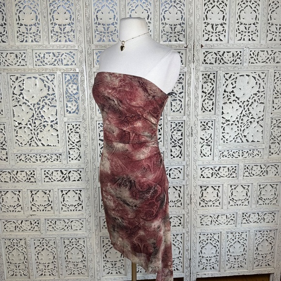 Y2K Hot Papaya Clothing Strapless Asymmetric Mesh Ruched Fitted Dress Sz Small - Picture 5 of 7